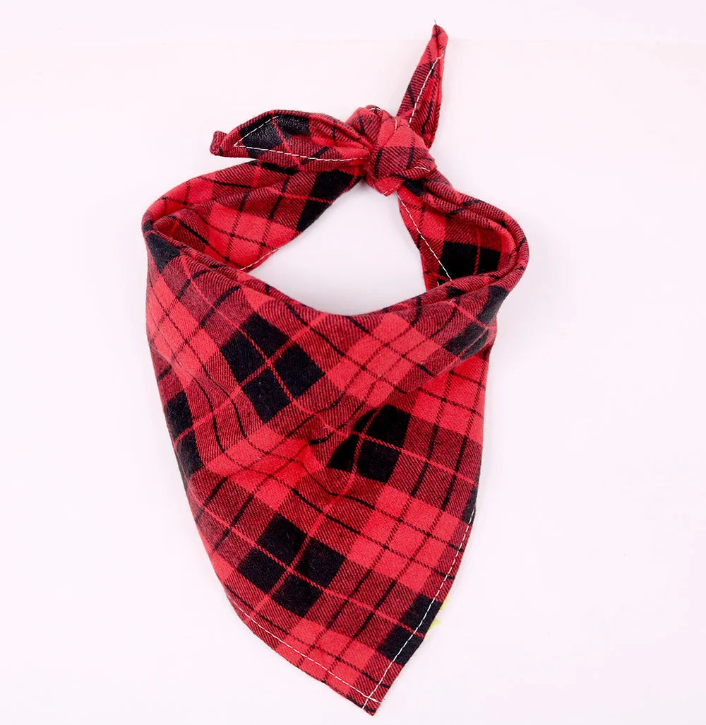 Plaid Dog Bandana with Bow Tie Collar