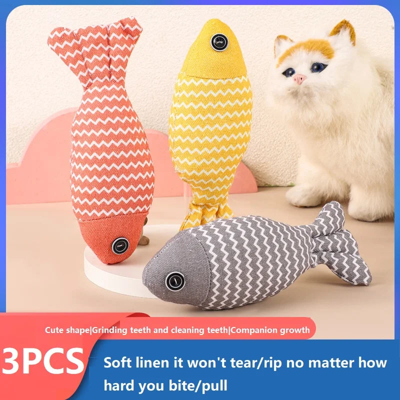 3PCS Fish Catnip Toys Games for Cats Catnip Toys Interactive Cat Chew Toy Cat Pillow Exercise Kicker Toys for Indoor Cat