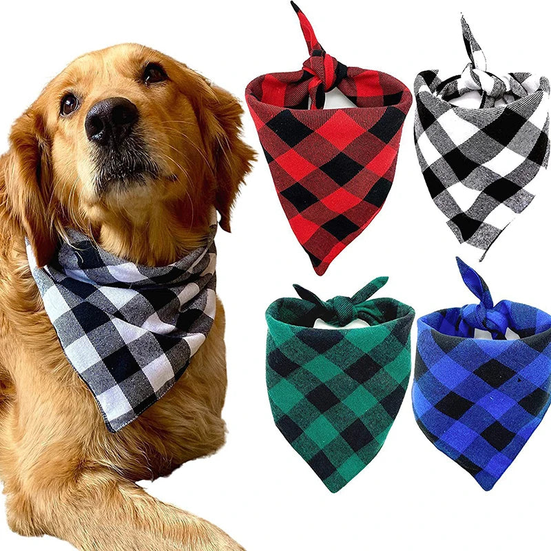 Plaid Dog Bandana with Bow Tie Collar