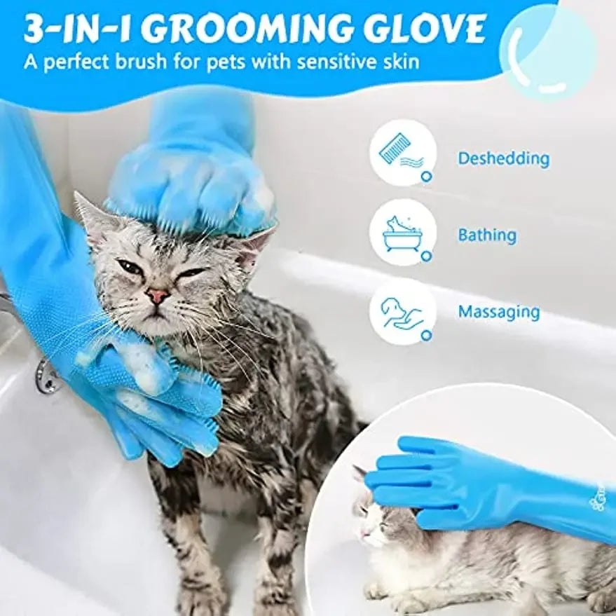 Pet Grooming Glove – Deshedding Bath Brush for Dogs & Cats